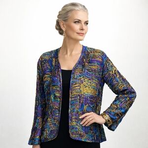 Chico’s Art to Wear Soutache 100% Silk Jacket Cardigan Purple Multicolor Medium